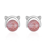 Boucles d'Oreilles Chat Lune Rose