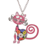 Pendentif Chat Fleurs Rose