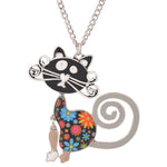 Pendentif Chat Fleurs Noir