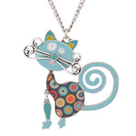 Pendentif Chat Fleurs Bleu