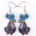 Boucles d'Oreilles Chat Assis (Bleu)